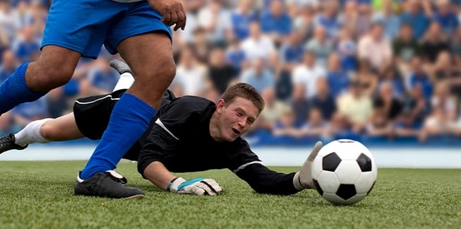 Pro soccer players on soccer field.